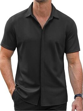 COOFANDY 3XL Black Button Down Casual Wrinkle Free Shirt